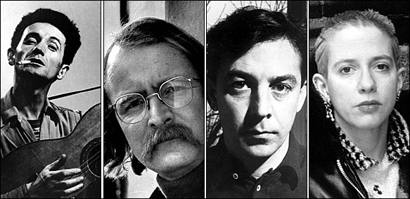 From left: Woody Guthrie , Richard Brautigan, Terry Southern and Kathy Acker.